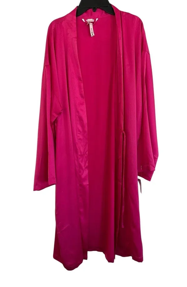 Victoria's Secret Pink Satin Robe Size M/L Kimono Sleeve Cover Up - Image 2