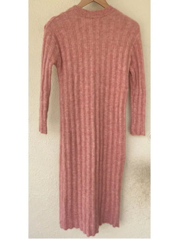 Sezane Manon Ribbed Knit Baby Alpaca Dress Size XS Shoulder Button Rosewood - Image 7