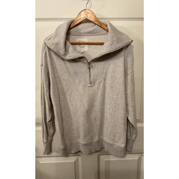Aerie Down to Earth 1/4 Zip Sweatshirt Women's XS Gray Oversized Pullover - Image 4