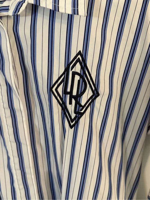 Lauren Ralph Lauren Cotton Striped Tie Front Monogram Shirt Dress Size 10 - Image 2