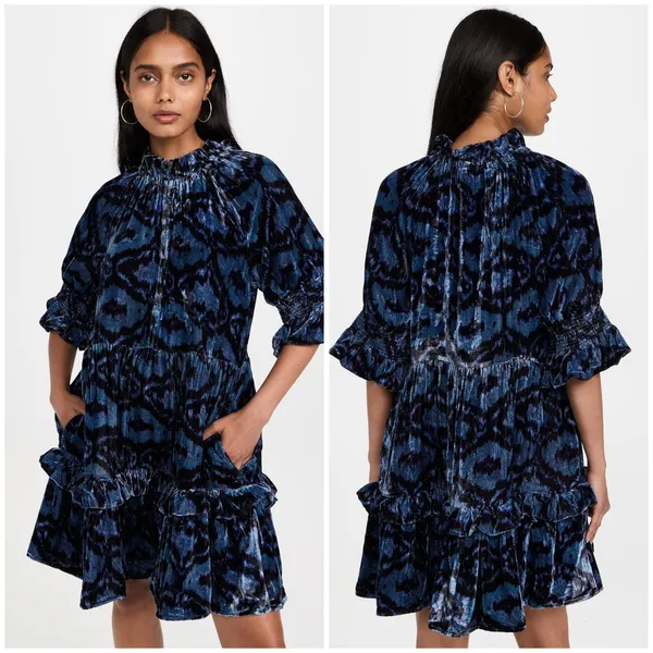 Figue Velvet Mini Dress Navy - Image 2