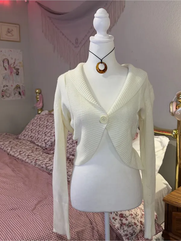 Y2K Women’s Cream Cropped Button-Front Sweater - Image 11
