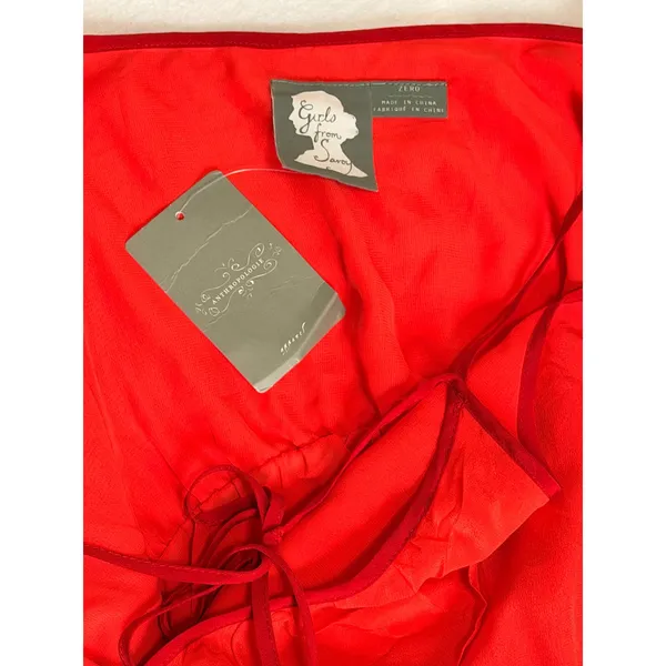 Girls From Savoy Anthropologie 100% Silk Ruffle Mini Dress Red/Rouge Sz 0 NWT - Image 6