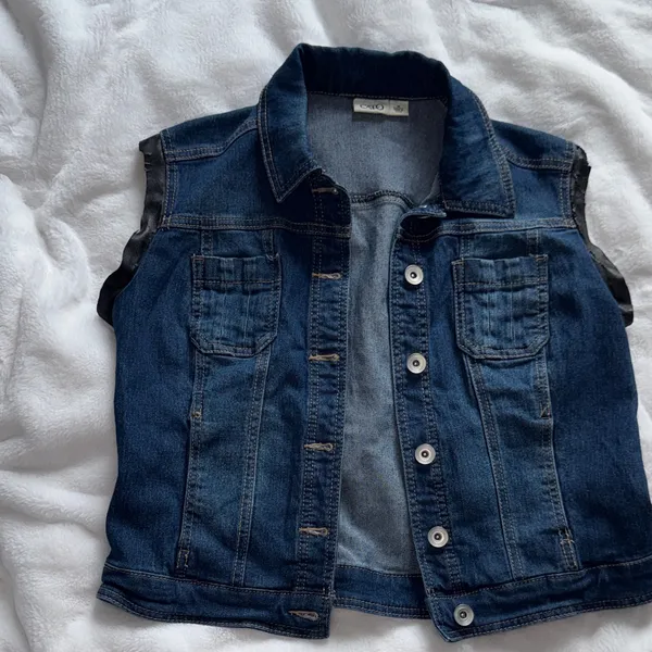 Cato Denim Vest Faux Leather Trim Size M Button Front - Image 7
