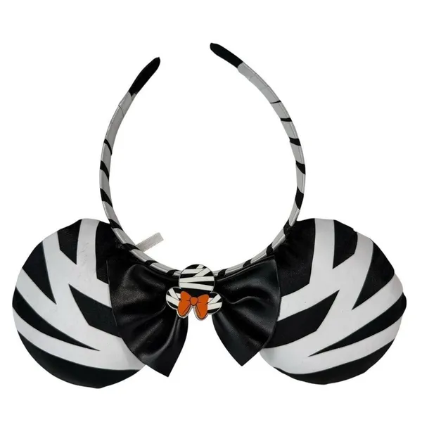 Disney Parks Minnie Mouse Ears Headband Black White Mummy‎ Bow Halloween Spooky - Image 2