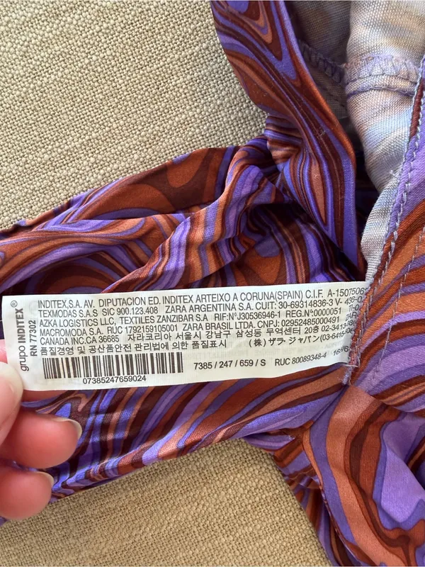 Zara NWT Retro Swirl Print High‎ Rise Flare Pants Purple Brown Size S - Image 5