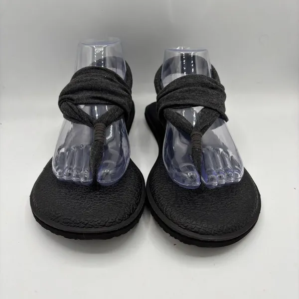 Sanuk Sandals Womens 9Yoga Flat Thong Slingback Black/grayFabric Casual‎ Comfort - Image 2
