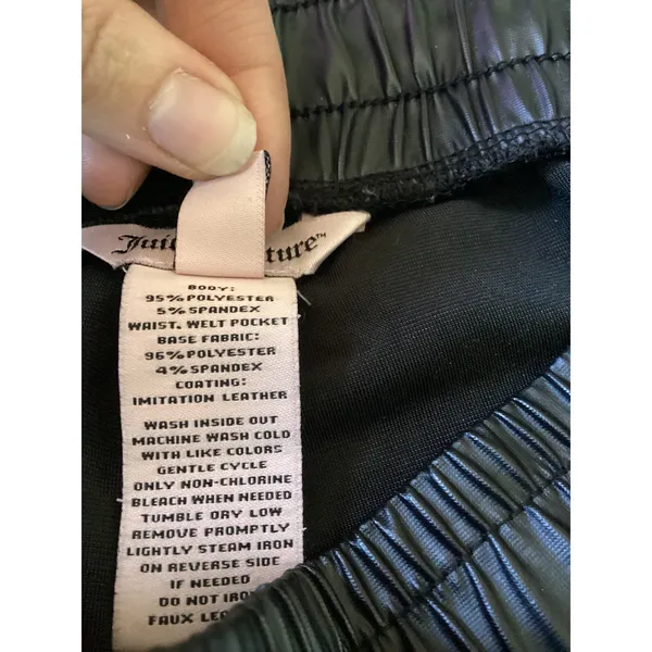 Juicy Couture Womens Black Crushed Velvet Joggers Faux Leather Trim XS - Image 6