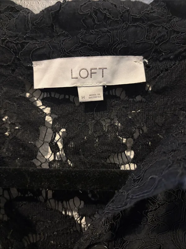 LOFT Black Lace Button-Front Collared Shirt - Image 2