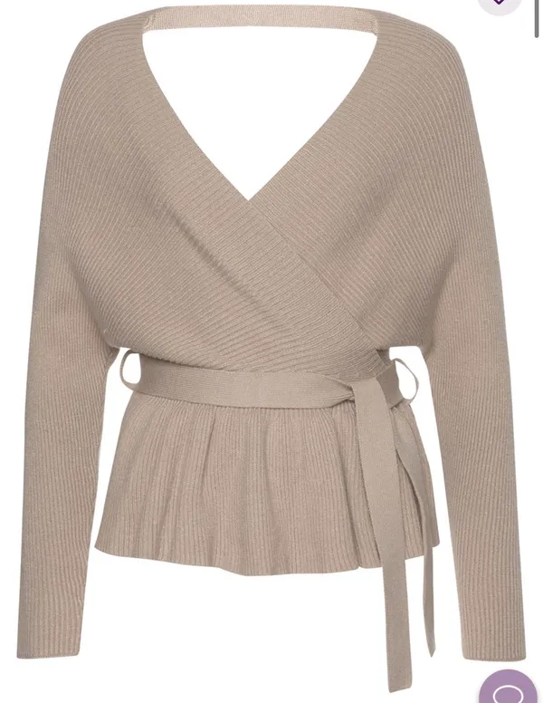 Revolve NWT Lascana Wrap Look V-Neck Sweater in beige. Size Medium *Does not come with belt - Image 6