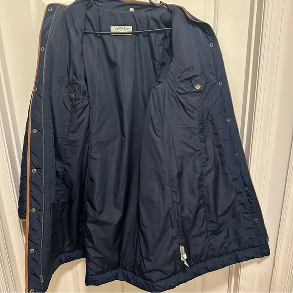 Orvis Quilted Jacket Blue Tan Jacket Size Large - Image 6