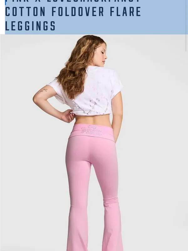 PINK X LOVESHACKFANCY COTTON FOLDOVER FLARE LEGGINGS X-Large - Image 2