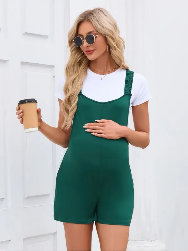 Kohl's Maternity Romper Green Pocket Stretch Jumpsuit NWT - Image 3