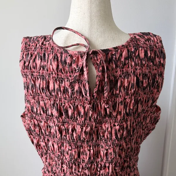 beachlunchlounge Pink and Black Midi Dress Size Large Cotton Smocked Top - Image 4