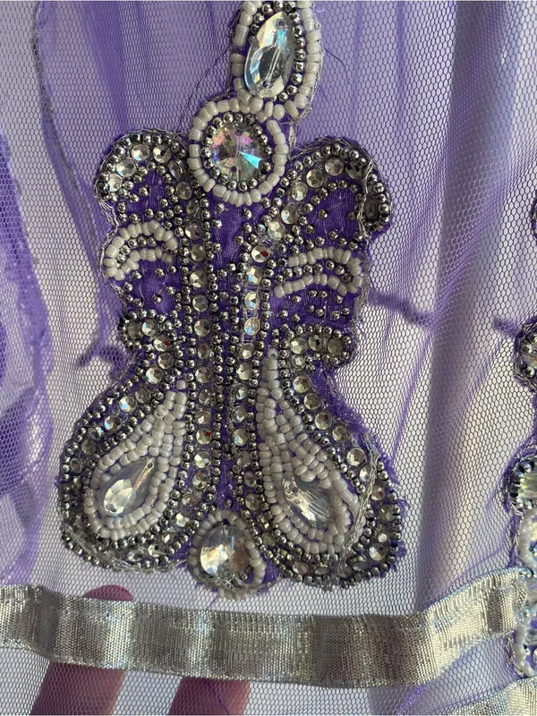 Sheer purple embroidered crystal gem applique embellished genie boho costume - Image 3