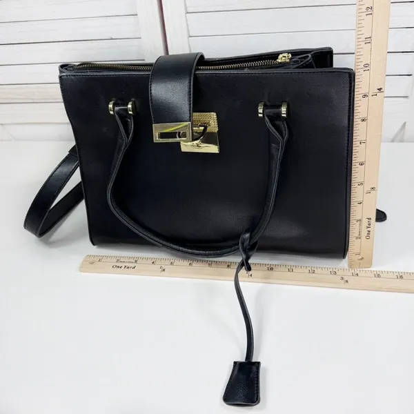 La Terre Multi Compartment Satchel Bag Handbag Purse Black‎ Large - Image 9