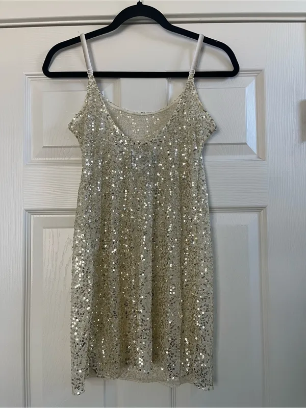 Women’s Free People Intimately Sheer Gold Sequin Slip Dress Size M - Image 6