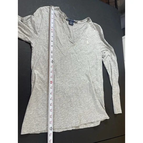 Ralph Lauren Sport Gray Cotton V Neck Long Sleeve T-Shirt L Preppy Pony Logo Y2K - Image 6