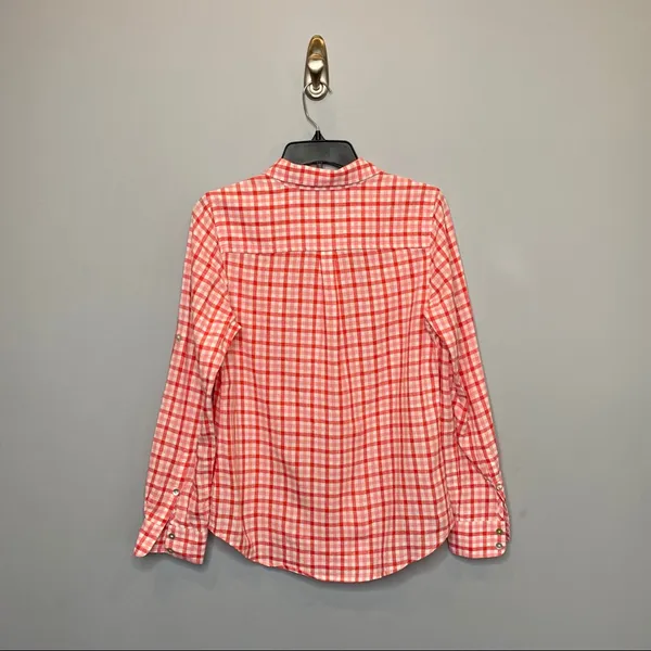 Vineyard Vines Gingham Plaid Pink &‎ Orange Pullover Blouse - Image 4