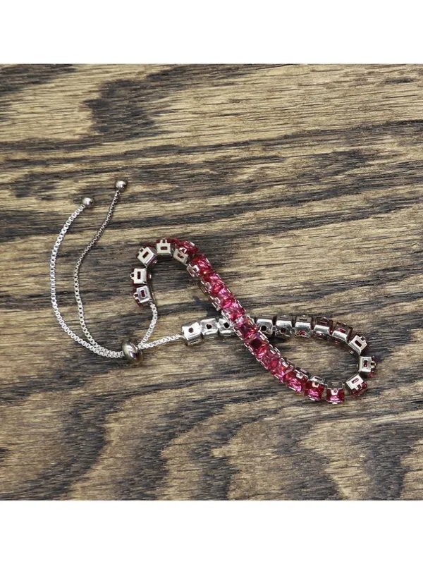 NEW Slider Adjustable Tennis Bracelet Silver Gray / Red - Image 2