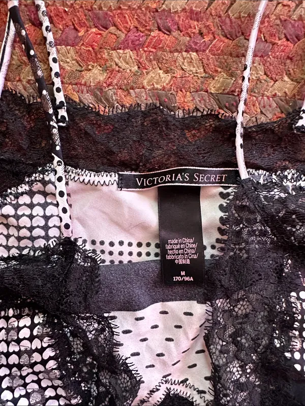 Victoria's Secret Black & White patchwork Polka Dot Lace Camisole - Image 2