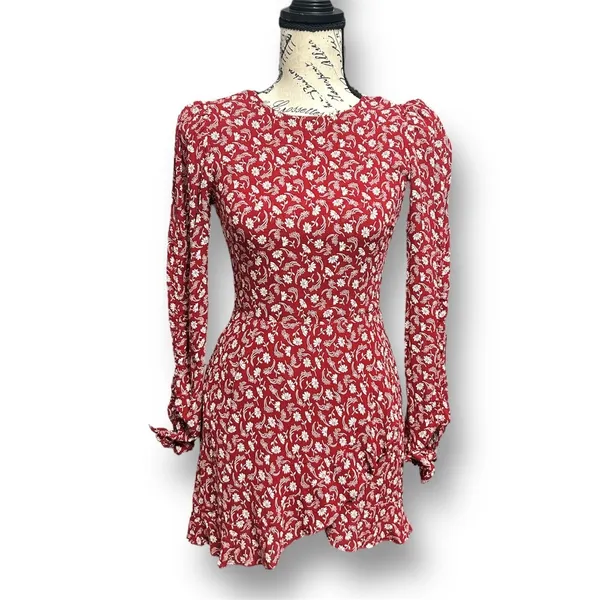 Reformation Lucita Red Floral Wrap Mini Dress Long Sleeve Autumn Wedding Gues‎ - Image 2