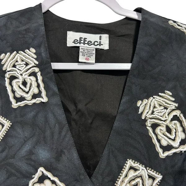 Vtg Creazioni Effeci Vest 90's Boho Whimsical Goth Beaded Med Sequin Black - Image 2