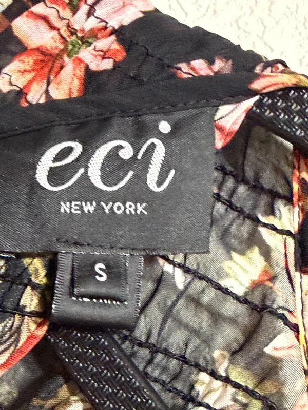 ECI New York Womens Black Floral Smocked Bell Sleeve Maxi Dress Size‎ S - Image 7