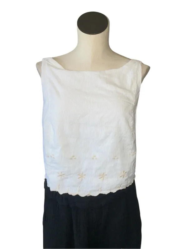 NWT Free People Kayla Solid Embroidered Top White Back Tie XL 100% Cotton - Image 6