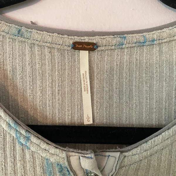 Free People Gray Blue Ribbed Henley Loungewear Top Long Sleeves Women size Large - Image 3