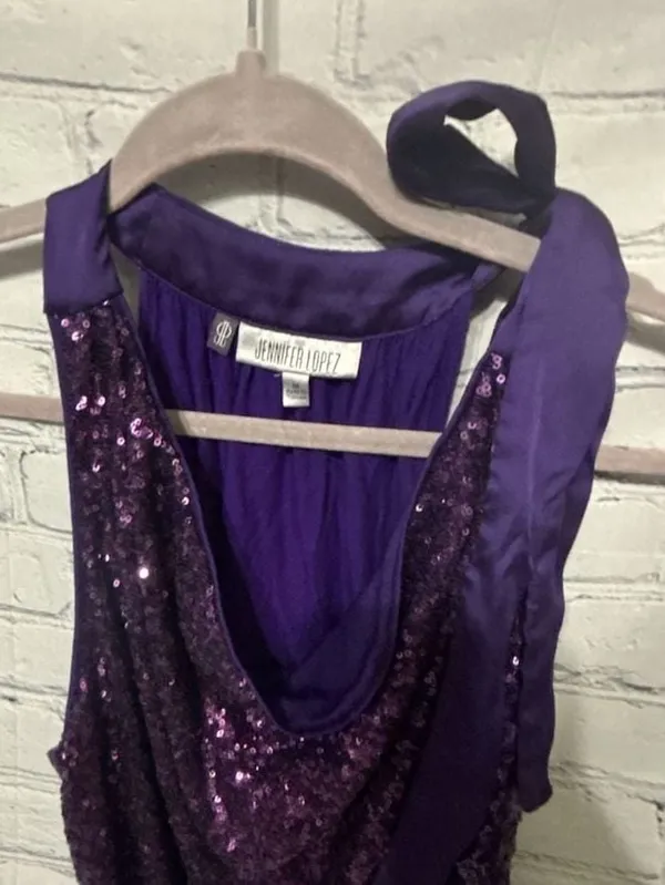 Jennifer Lopez Purple Sequin Halter Top With Side Bow Size M - Image 3