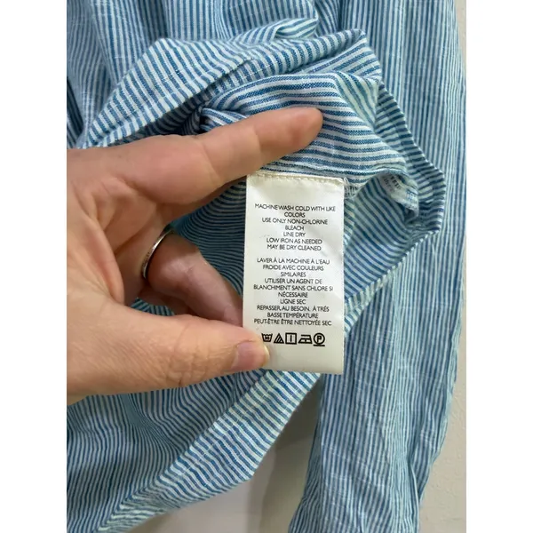 Pilcro and the Letterpress Blue White Pinstripe Cotton Button Up Shirt XS - Image 4