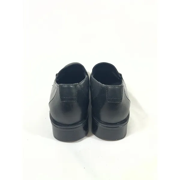 Clarks Leather Loafers Women 8 Black Silver Ring Detail Low Block‎ Heel Slip On - Image 4