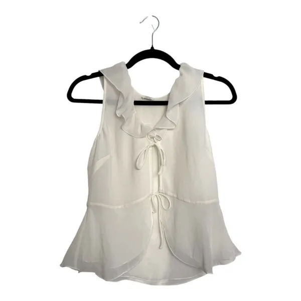 Wilfred Aritzia White Silky Semi Sheer Tie Front Sleeveless Blouse Size Small - Image 5