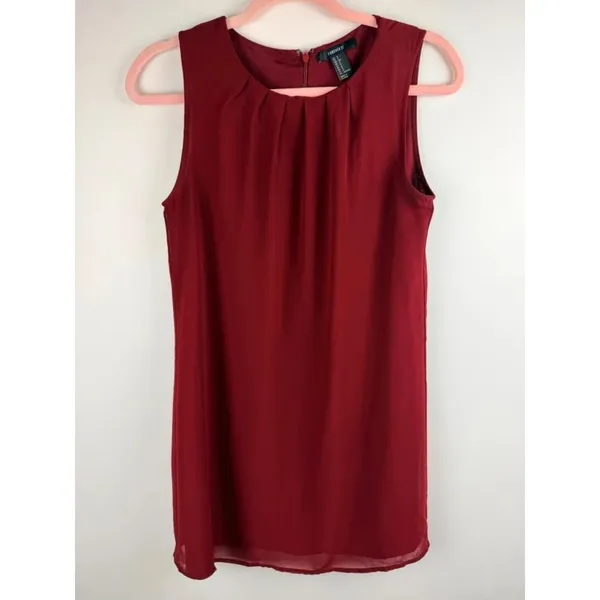 Forever 21 Burgundy Pleated Neck Sleeveless Shift Mini Dress Size Small - Image 2