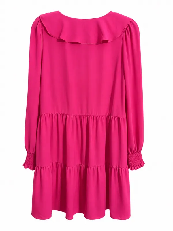 JADE by Jane Alan Pink Ruffle Tiered Long Sleeve Mini Dress Smocked Cuffs Girly - Image 2