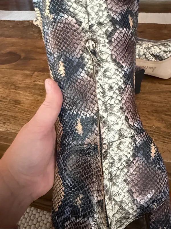 Sam Edelman Multi Color Clarem Leather Snakeskin Tall #" Heel Boots Size 7.5 - Image 7