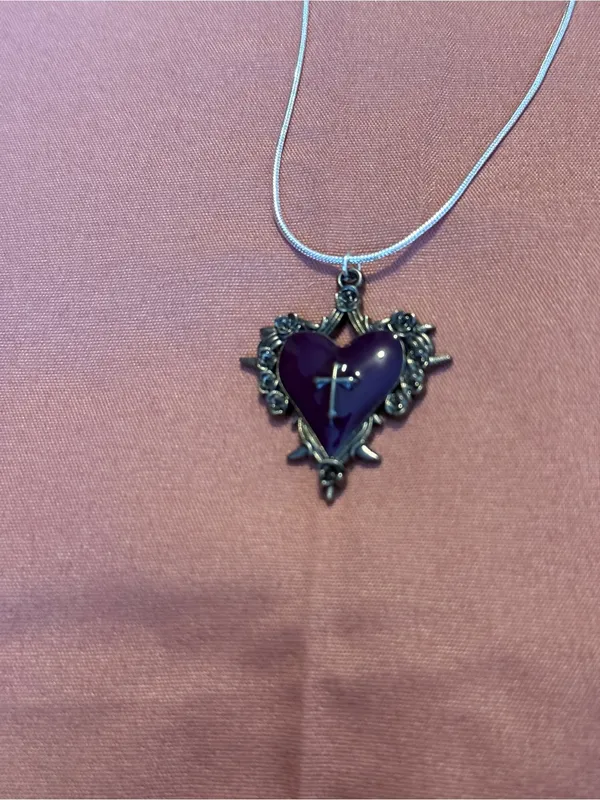 Sterling Silver 925 Heart Pendant Necklace with Purple Stone - Image 2