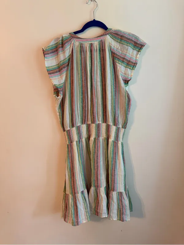 Rails Womens Large Striped Cotton Midi Dress Smocked Waist Tiered Boho - Image 3