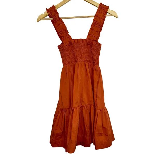 Abercrombie & Fitch Rust Orange Smocked Tiered Sleeveless Mini Dress Womens XS - Image 2