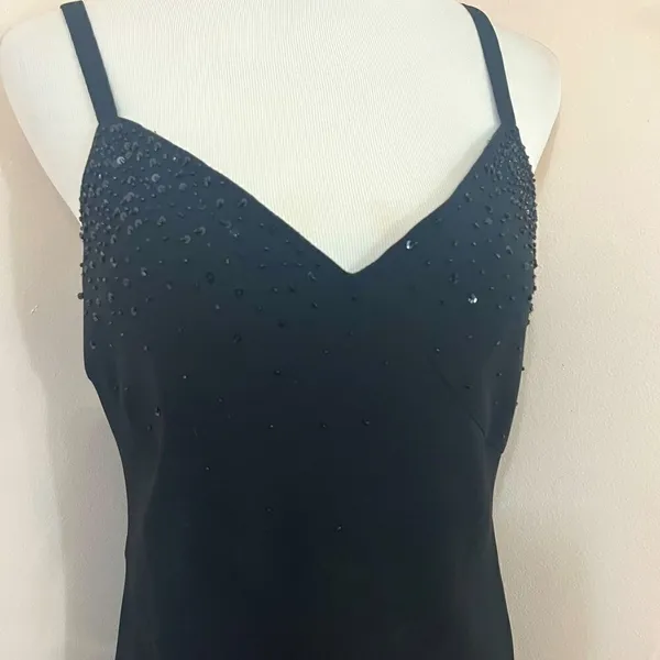 Evan Picone Vintage Y2K Black Slip Dress Beaded 10 - Image 2