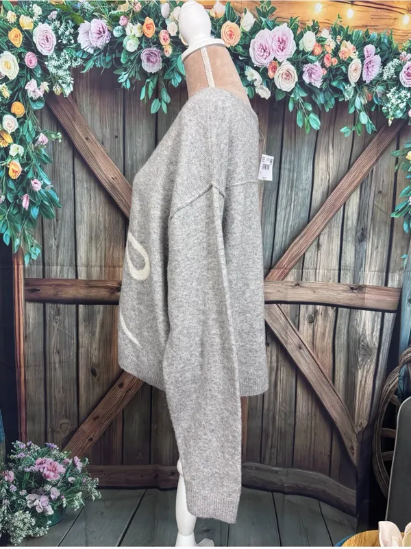 American Eagle Heather Grey Coquette Bow V-Neck Sweater Womens Size Large New - Image 7