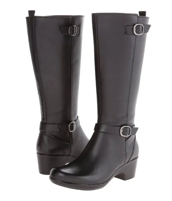 Clarks Malia Poplar Extended Calf Riding Boots Black Leather Heeled Boots Size 8 - Image 2