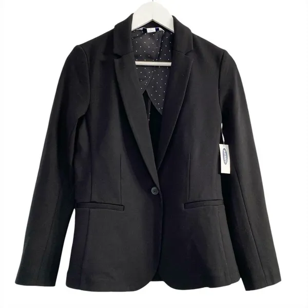 Old Navy Classic Ponte Knit Blazer Black XS One Button Dark Academia Preppy NWT - Image 3