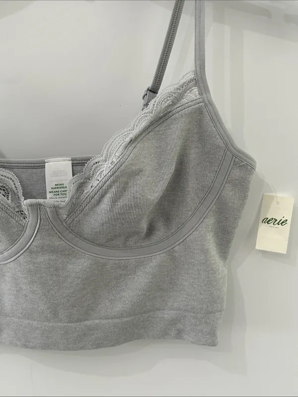 Aerie Superchill Seamless Corset Tank Top Longline Bra NEW Gray Size Small - Image 4