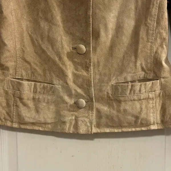Jacqueline‎ Ferrar Suede Leather Jacket Tan Petite Small Button Front Pockets - Image 9