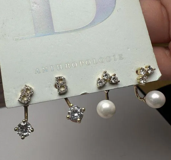 Initial Letter B NWT Anthropologie Gold Tone Stud Pierced Earrings 2 Pairs - Image 9