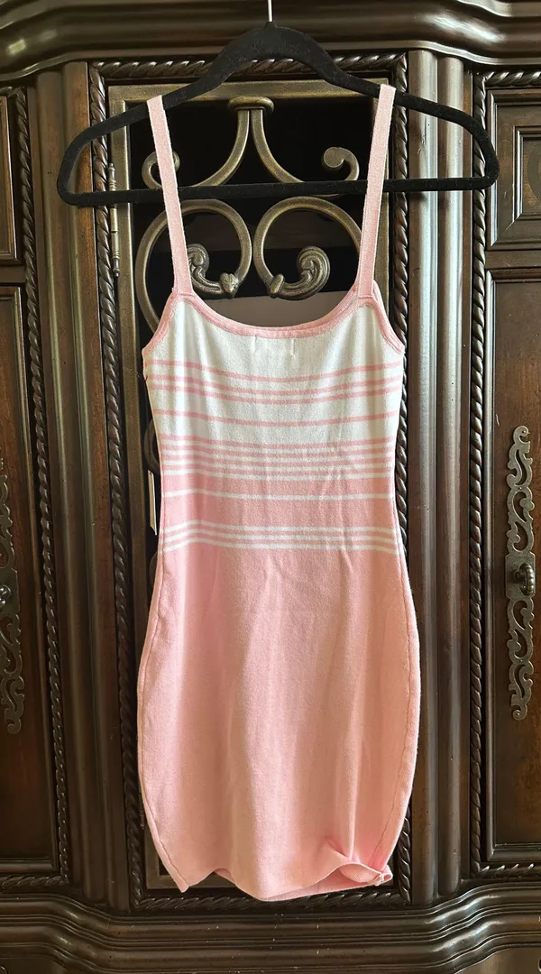 Revolve NWT Superdown Susie Pink & White Striped Knit Dress Size Small - Image 4