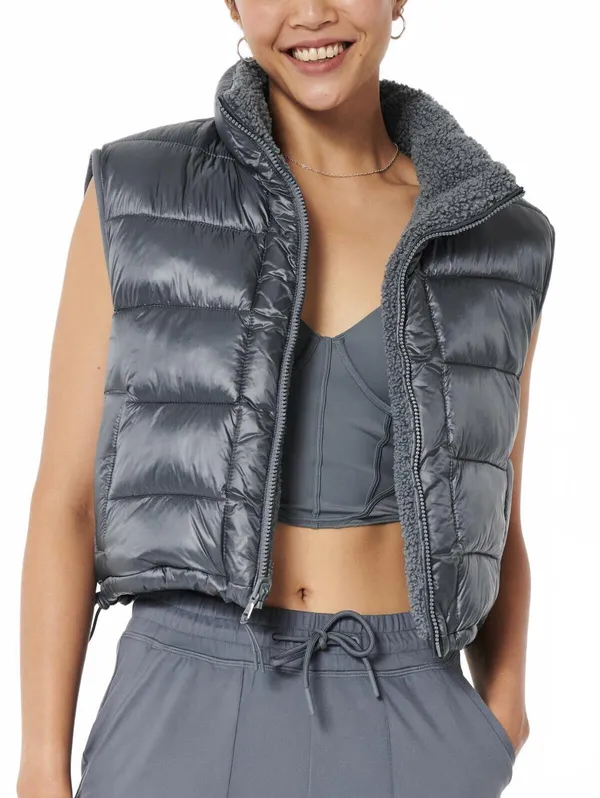 Hollister Gilly Hicks Sherpa-Lined Reversible Vest NWT Blue Grey Shine Large - Image 4