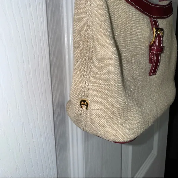 ETIENNE AIGNER Shoulder Bag Mini Linen Burgundy Leather 90’s Y2K Vintage - Image 3